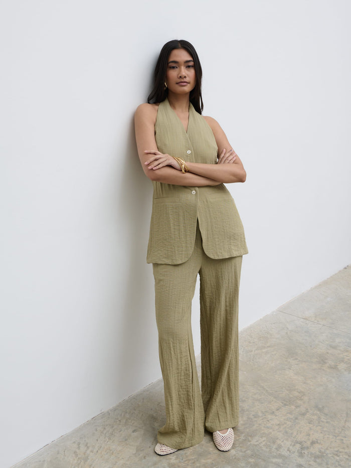 Candy Is 5'6" & Wears Size UK 8|Remy Halterneck Waistcoat - Olive
