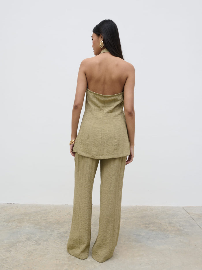 Candy Is 5'6" & Wears Size UK 8|Remy Halterneck Waistcoat - Olive