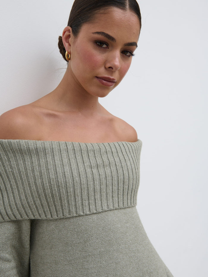 Elissa Is 5'8.5" & Wears Size UK S|Renee Chunky Knit Midaxi Dress - Sage