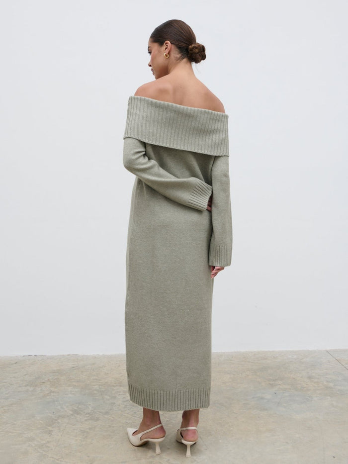 Elissa Is 5'8.5" & Wears Size UK S|Renee Chunky Knit Midaxi Dress - Sage