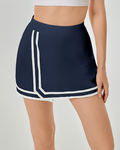 Contrast Piping Tennis Skirt - High-Waisted Athletic Skort Midnight Blue close-up from the front