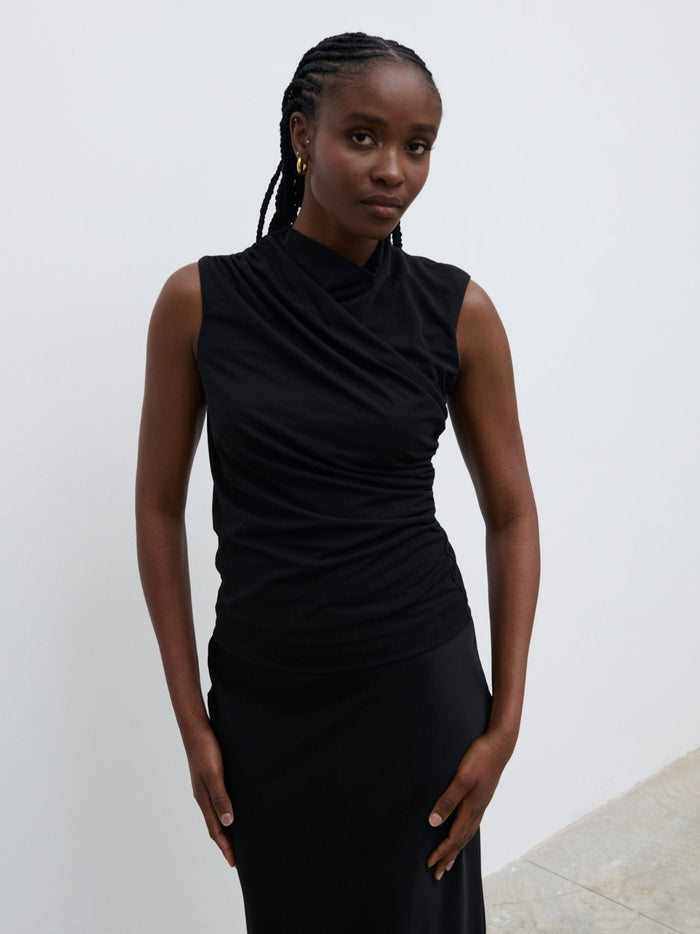 Ayo Is 5'9" & Wears Size UK S|Rhea Jersey Sleeveless Top - Black