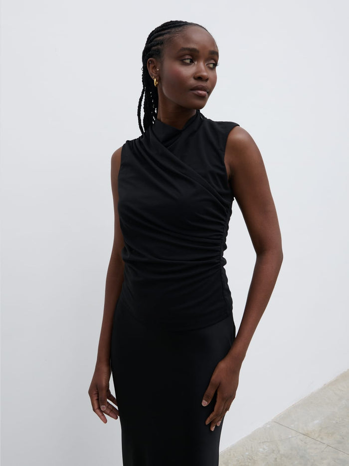 Ayo Is 5'9" & Wears Size UK S|Rhea Jersey Sleeveless Top - Black