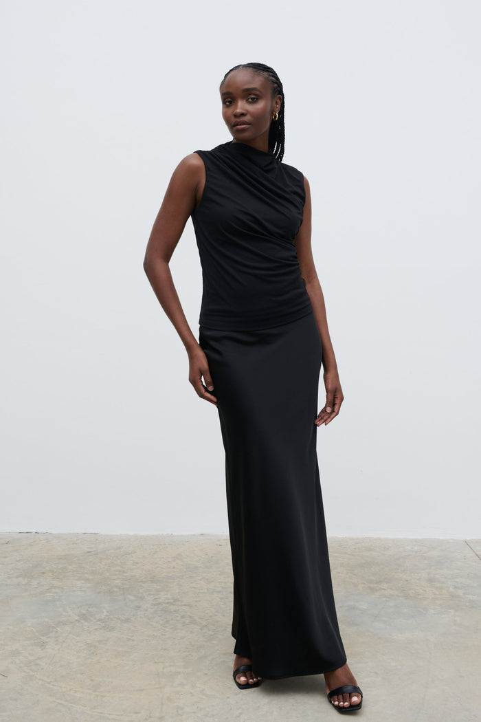 Ayo Is 5'9" & Wears Size UK S|Rhea Jersey Sleeveless Top - Black