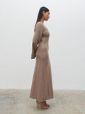 Candy Is 5'6" & Wears Size UK S|Rhi V Neck Knit Midaxi Dress - Stone