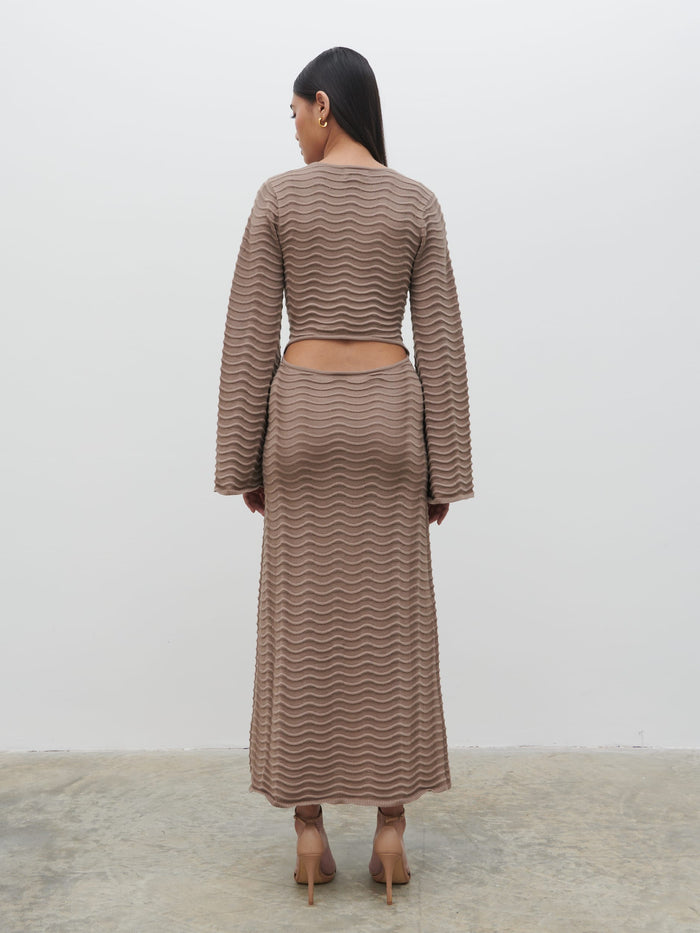 Candy Is 5'6" & Wears Size UK S|Rhi V Neck Knit Midaxi Dress - Stone
