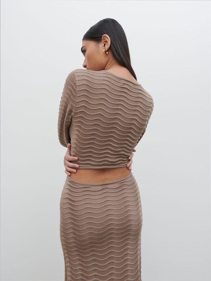 Candy Is 5'6" & Wears Size UK S|Rhi V Neck Knit Midaxi Dress - Stone