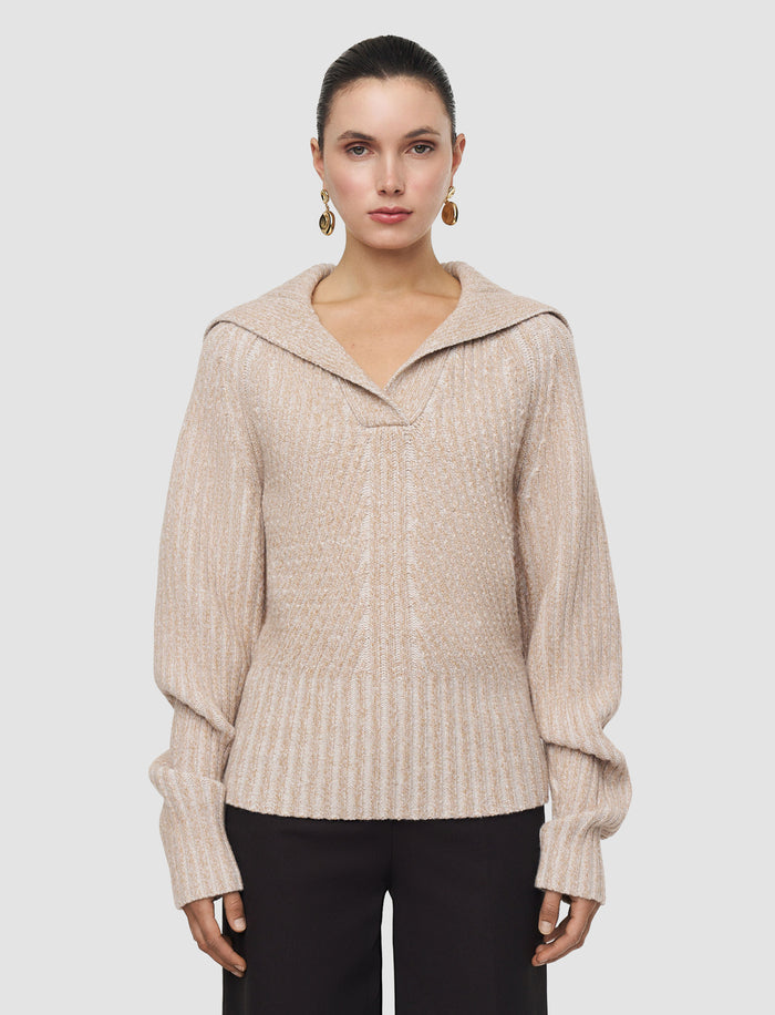 Beige Robby Mouliné Merino Knit Jumper - Joseph