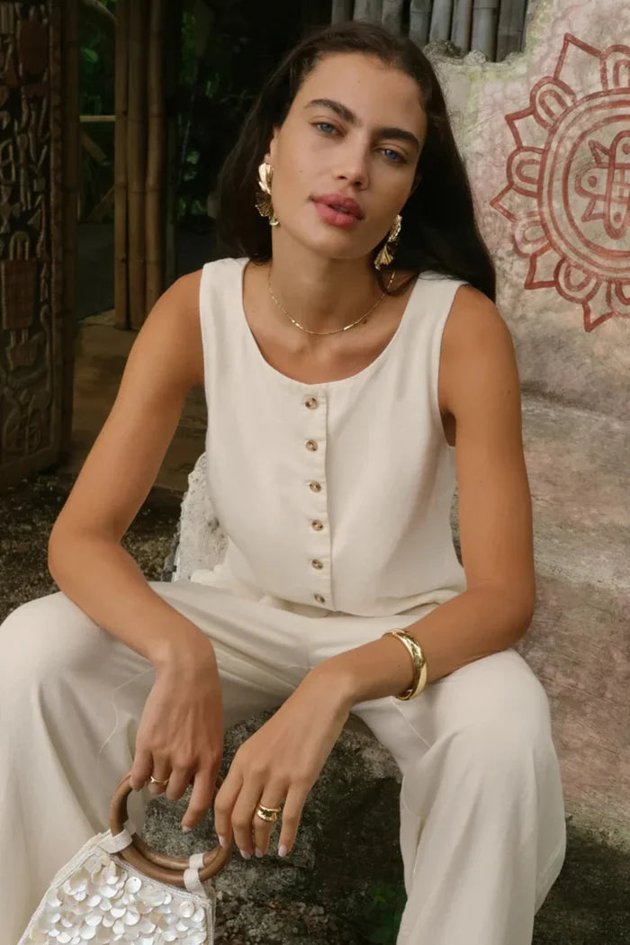 Roman Linen Vest Cloud
