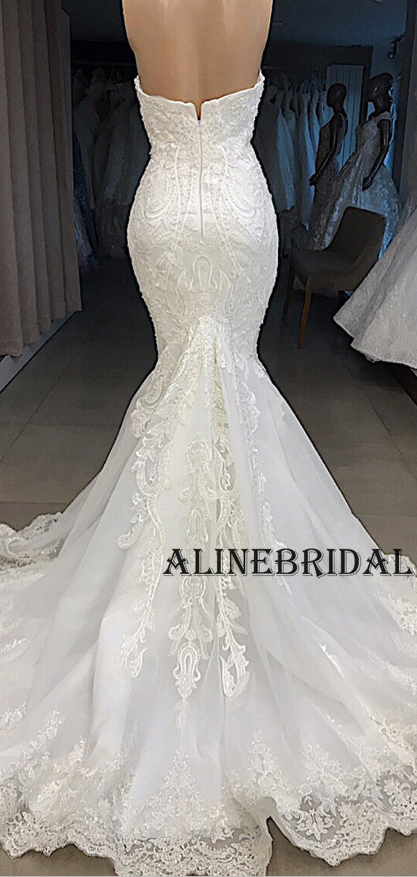 RomanticOff the Shoulder Mermaid  Lace Wedding Dresses with Train, WD1206