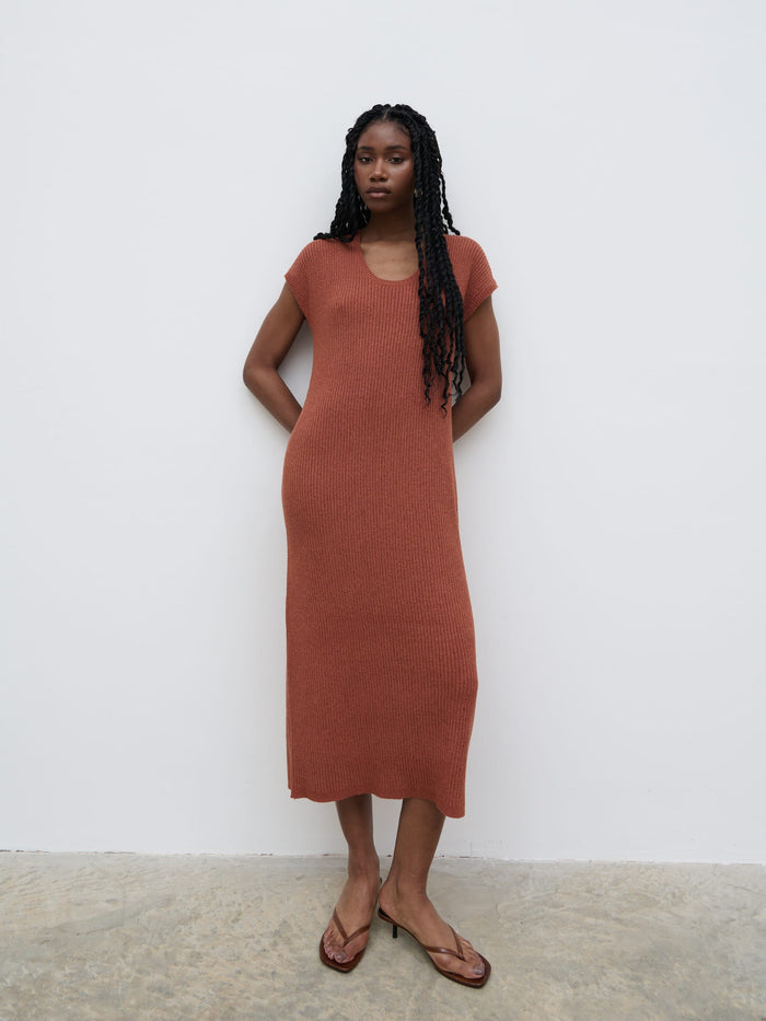 Shilloh Is 5'9" & Wears Size UK S|Rose Knit Midaxi Dress - Rosewood