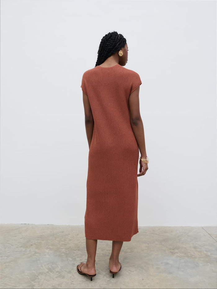 Shilloh Is 5'9" & Wears Size UK S|Rose Knit Midaxi Dress - Rosewood