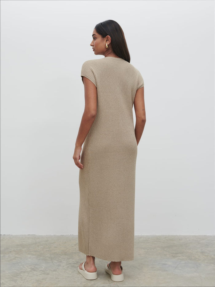 Sachi Is 5'7" & Wears Size UK S|Rose Knit Midaxi Dress - Stone Taupe
