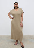 Souki Is 5'8" & Wears Size UK XL|Rose Knit Midaxi Dress Curve - Stone Taupe
