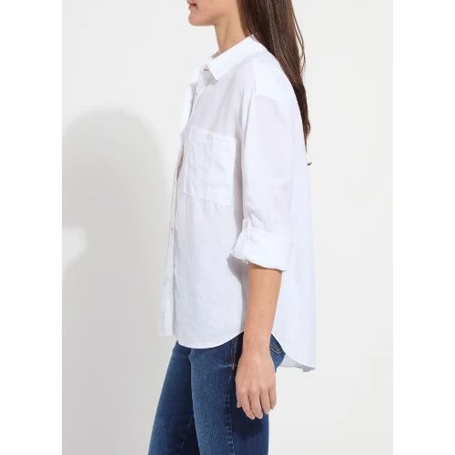 Rose Roll Tab Utility Linen Shirt | White