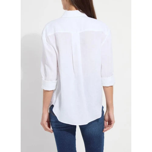 Rose Roll Tab Utility Linen Shirt | White