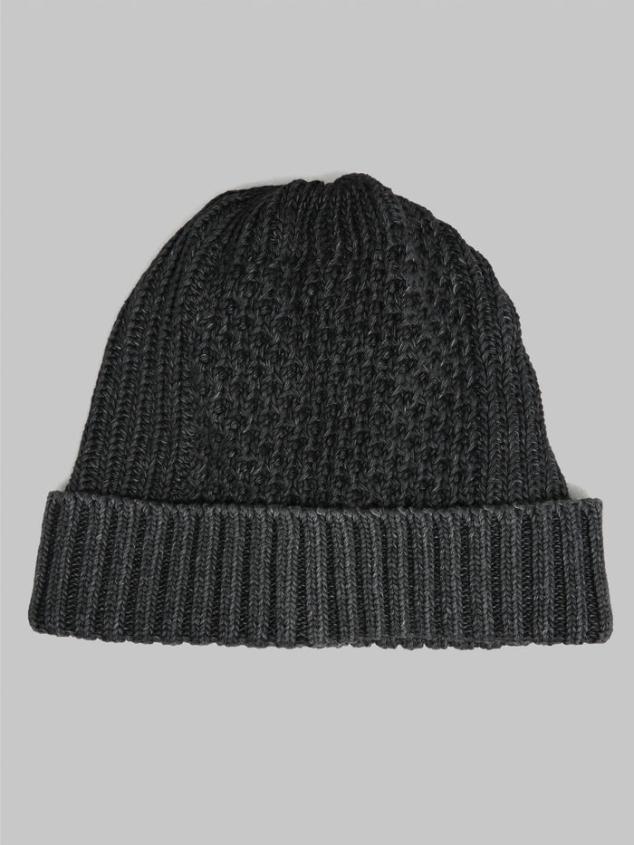 rototo aran cable watch cap black denim