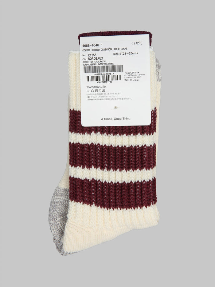 rototo coarse ribbed oldschool crew socks bordeaux label