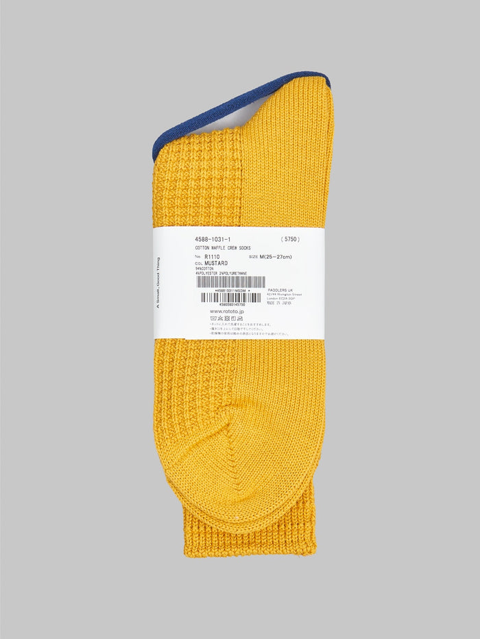 rototo cotton waffle crew socks mustard composition