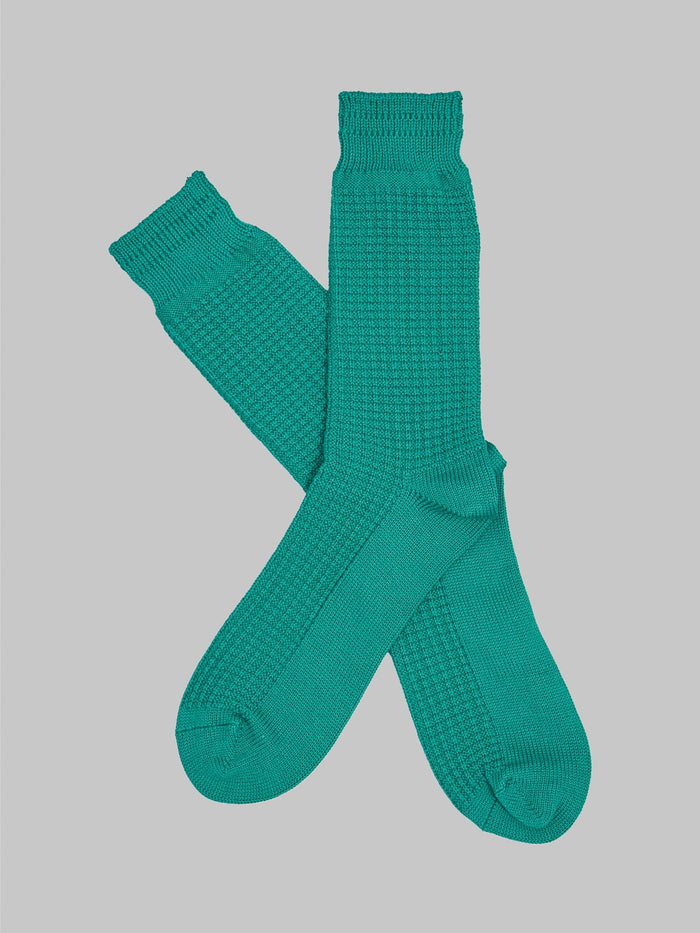 rototo cotton waffle crew socks sea green japanese made