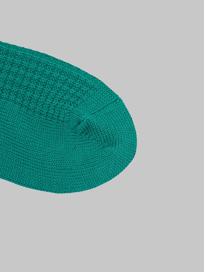 rototo cotton waffle crew socks sea green toe