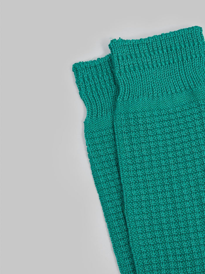 rototo cotton waffle crew socks sea green elastic band