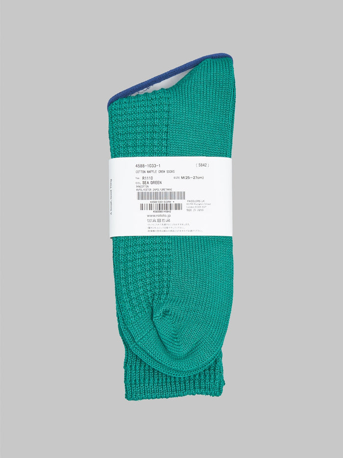 rototo cotton waffle crew socks sea green label