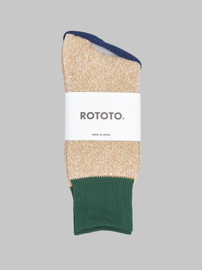 rototo double face crew socks dark green beige