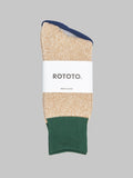rototo double face crew socks dark green beige