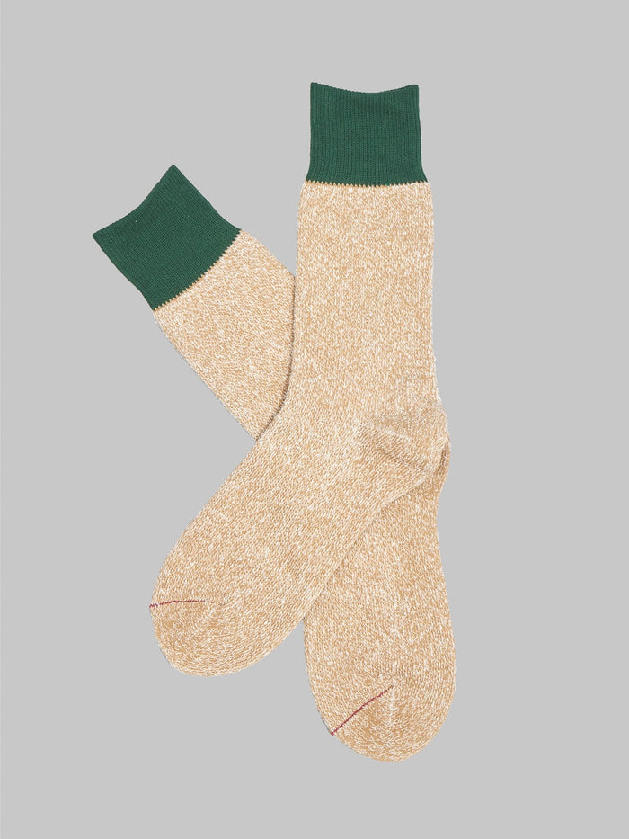 rototo double face crew socks dark green beige texture