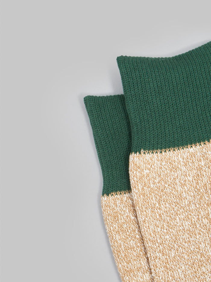 rototo double face crew socks dark green beige elastic band