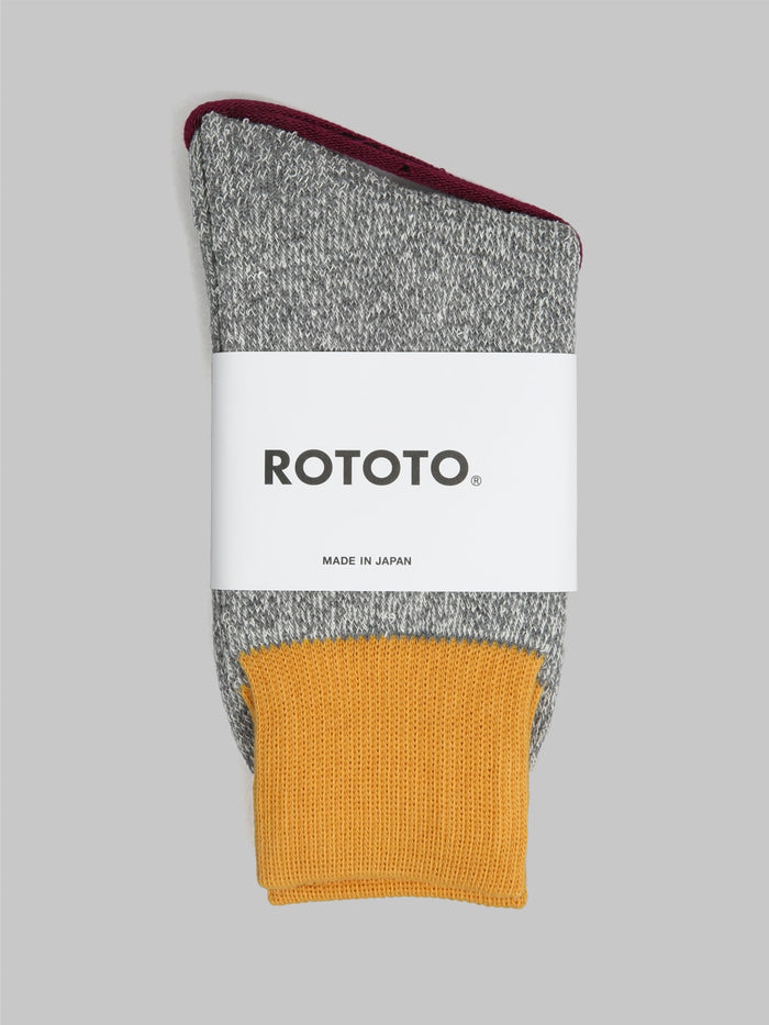 rototo double face crew socks silk and cotton dark yellow grey