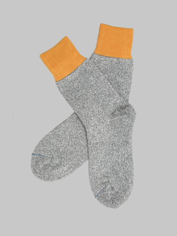rototo double face crew socks silk and cotton dark yellow grey soft