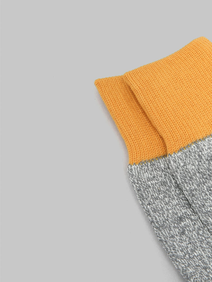 rototo double face crew socks silk and cotton dark yellow grey hem