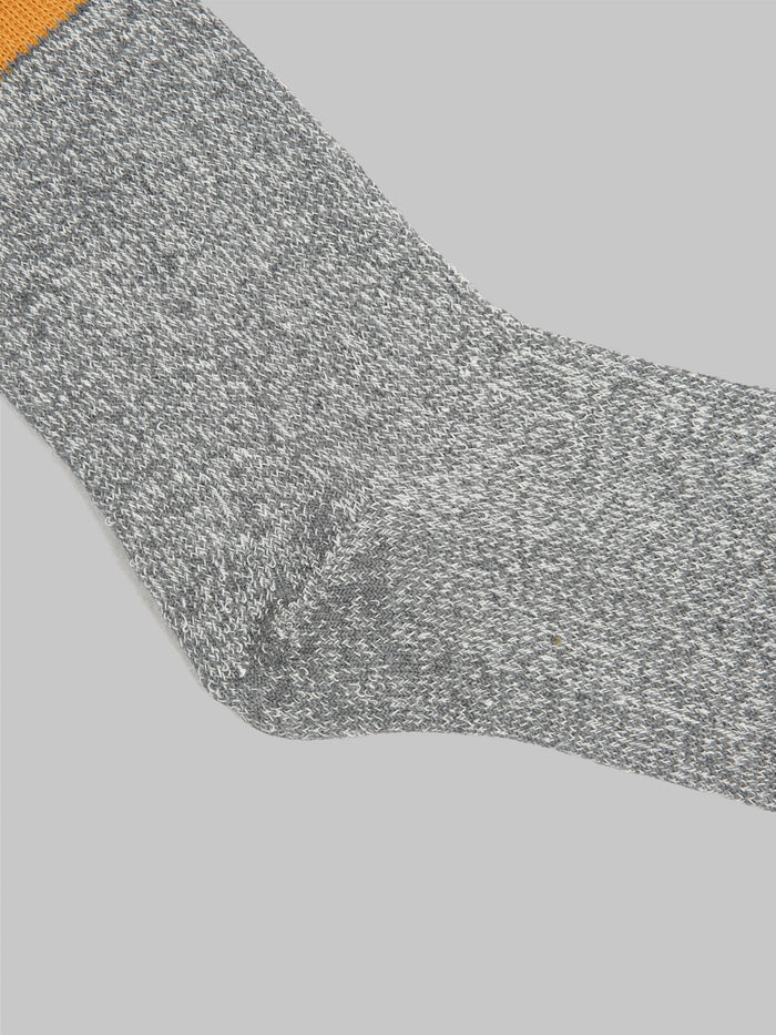 rototo double face crew socks silk and cotton dark yellow grey heel