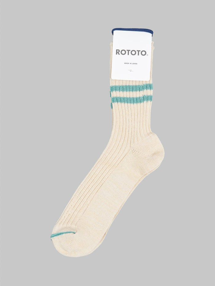 rototo hemp organic cotton stripe socks white sand turquoise