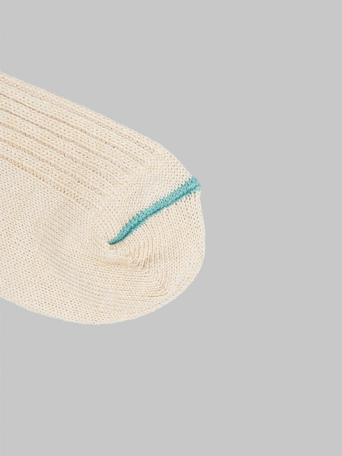 rototo hemp organic cotton stripe socks white sand turquoise toe
