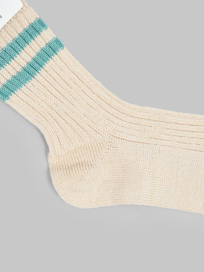 rototo hemp organic cotton stripe socks white sand turquoise heel