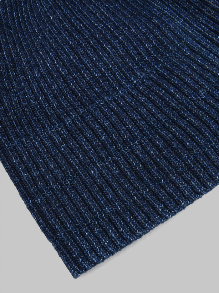 rototo indigo cotton roll up beanie closeup