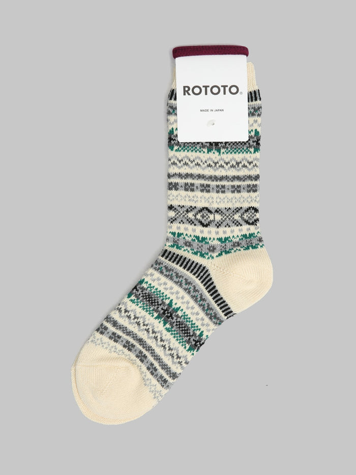 rototo multi jacquard crew socks fairisle ivory