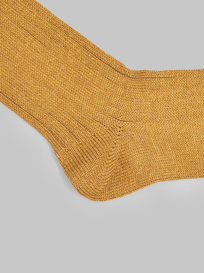 rototo linen cotton ribbed crew socks gold heel