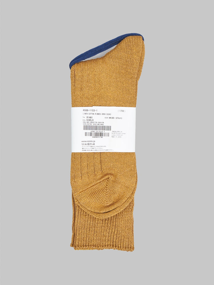 rototo linen cotton ribbed crew socks gold composition