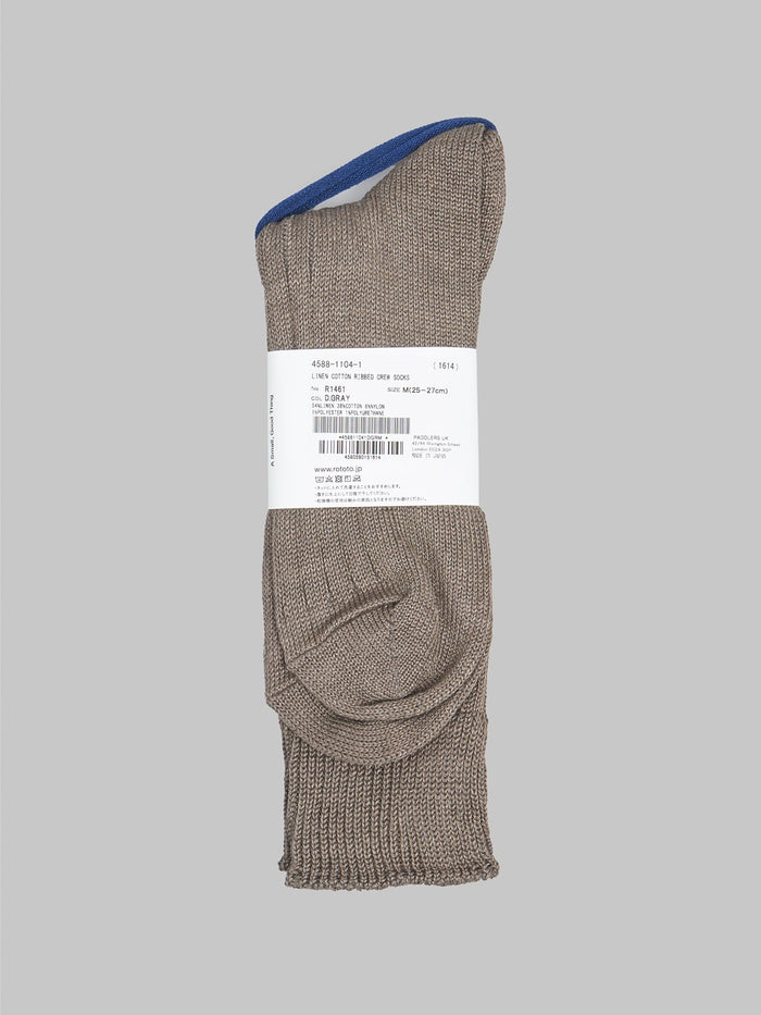 rototo linen cotton ribbed crew socks dark gray composition