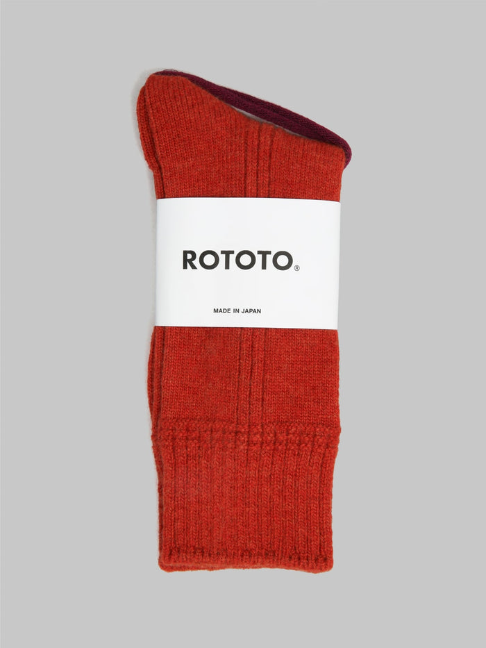 rototo merino lambs wool crew socks brick