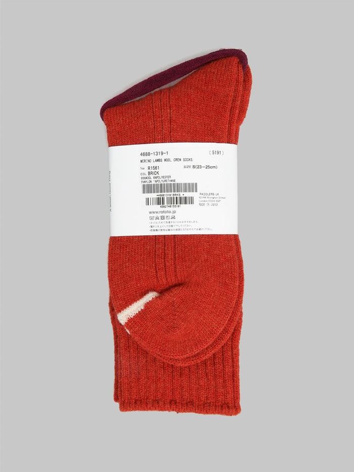 rototo merino lambs wool crew socks brick label