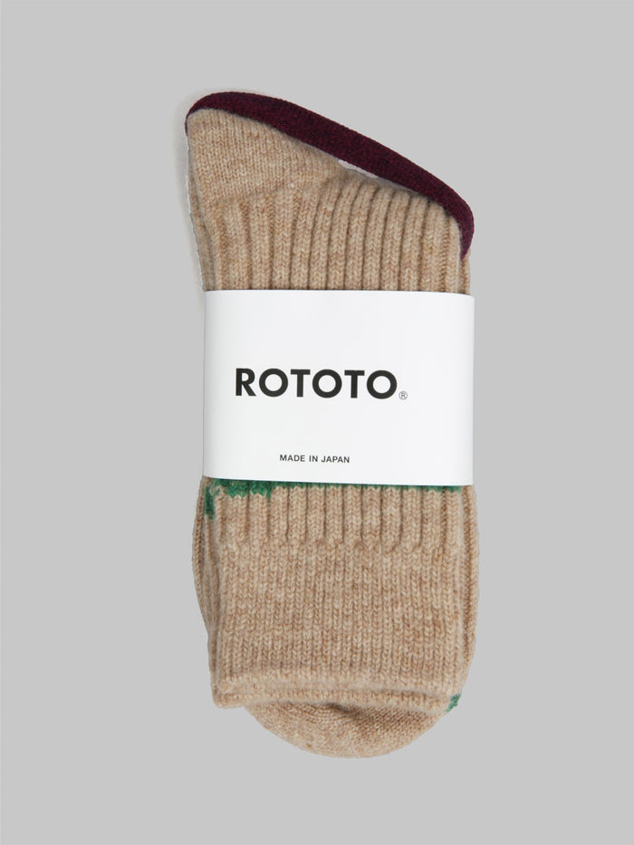 rototo merino lambs wool stripe socks beige green