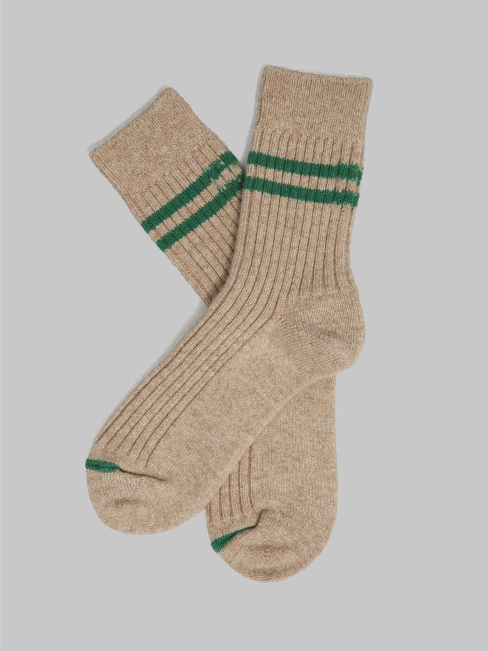 rototo merino lambs wool stripe socks beige green japanese made