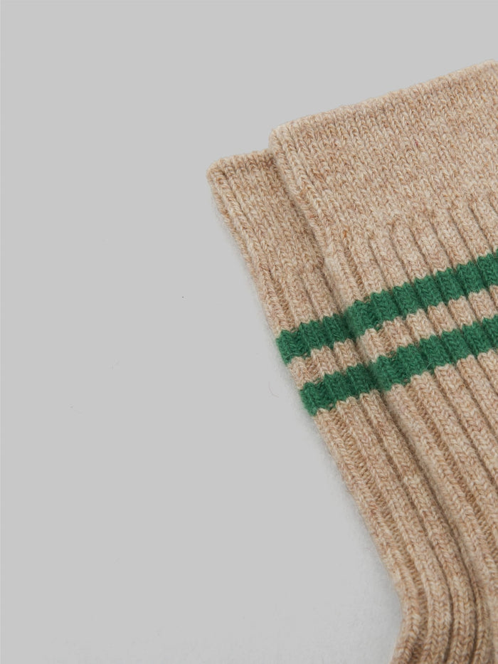 rototo merino lambs wool stripe socks beige green hem