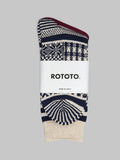 rototo multi jacquard crew socks ivory navy