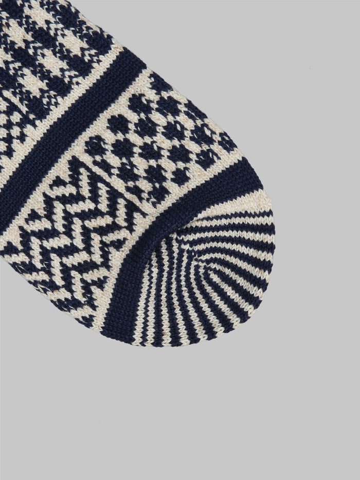 rototo multi jacquard crew socks ivory navy toe
